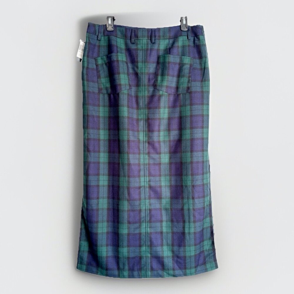 Pendleton Blue Green Plaid Virgin Wool Button Skirt 12P Dark Academia Preppy - Picture 9 of 10